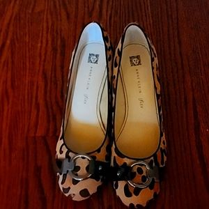 Anne Klein 3" Leopard spot suede tan pumps